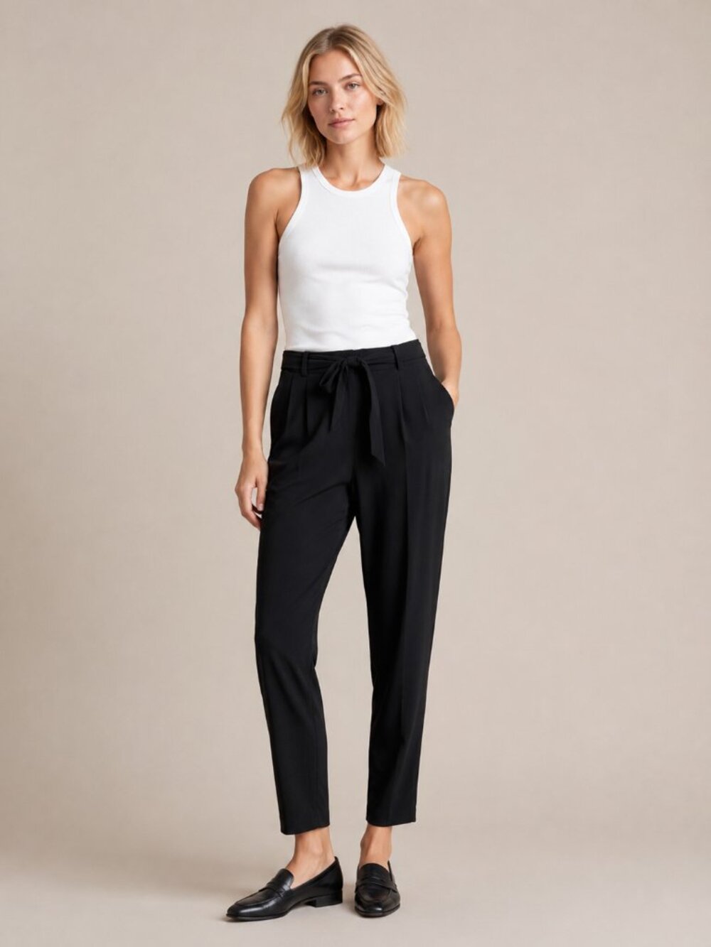 Express Tie-Waist Pleated Front Trouser High Rise Black Medium #A3250